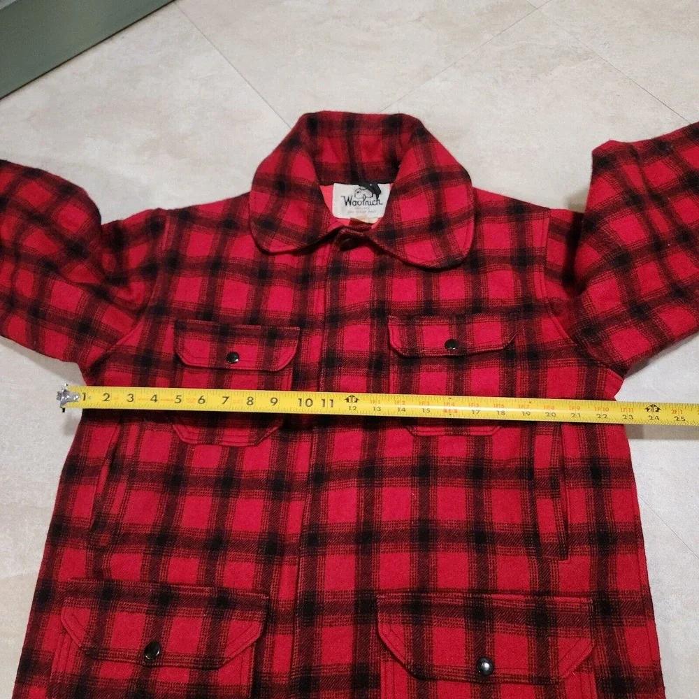 VTG Woolrich Mens 40 Red Buffalo Plaid Heavy Wool Mackinaw‎ Coat USA #523 Jacket